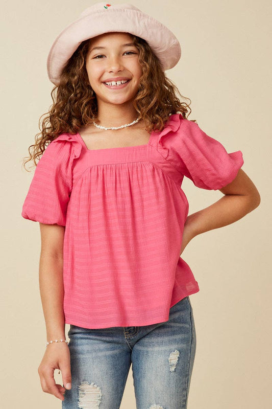 Girls Pink Square Neck Top