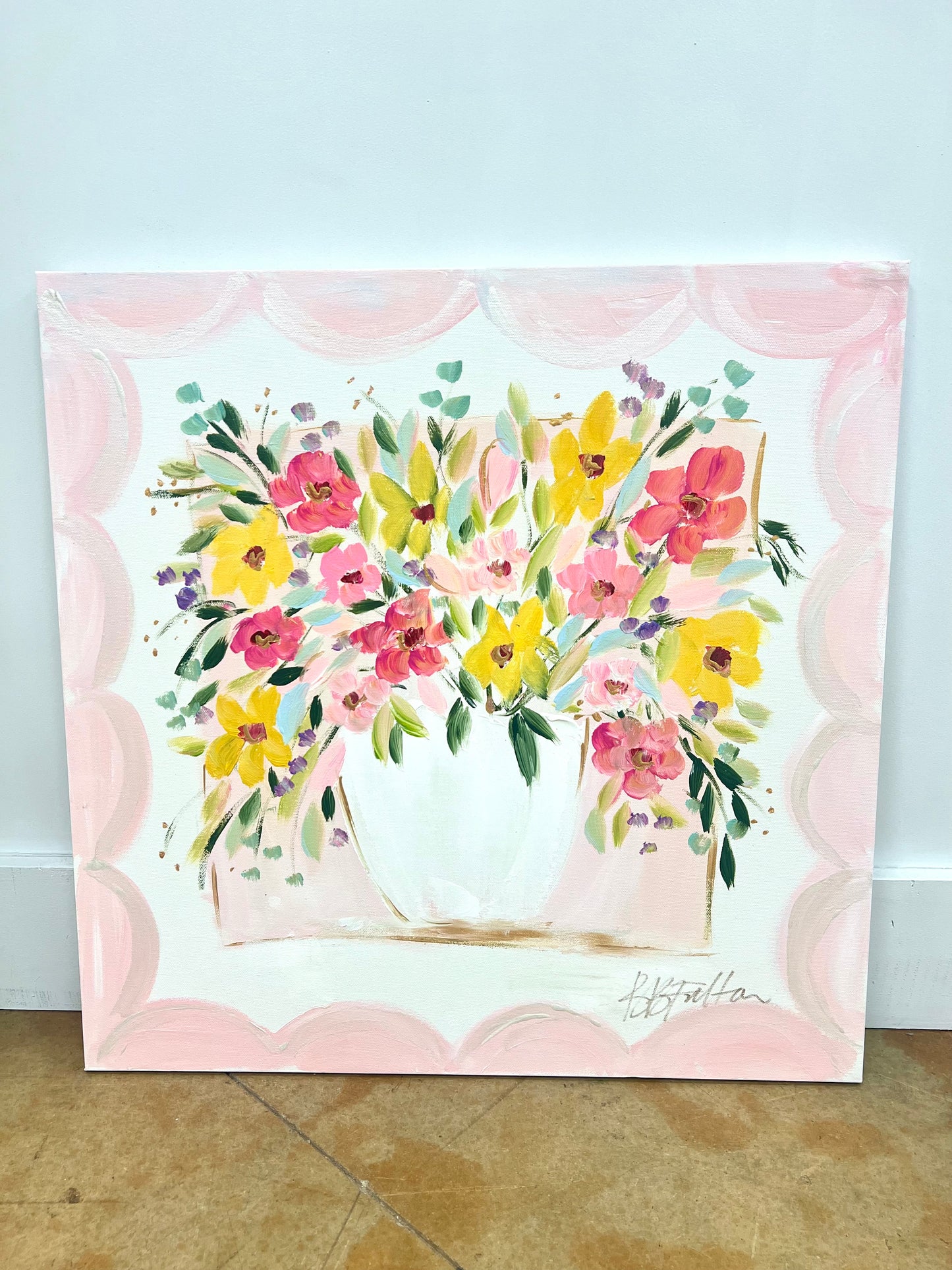 BB Fulton 24x24 Pink Multi Florals Canvas
