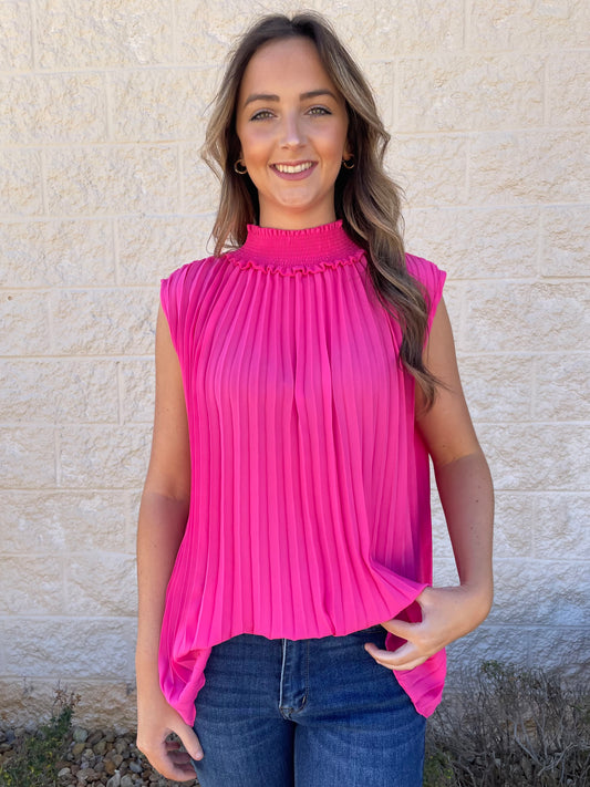 Keep You Posted Pink Pleated Sleeveless Top