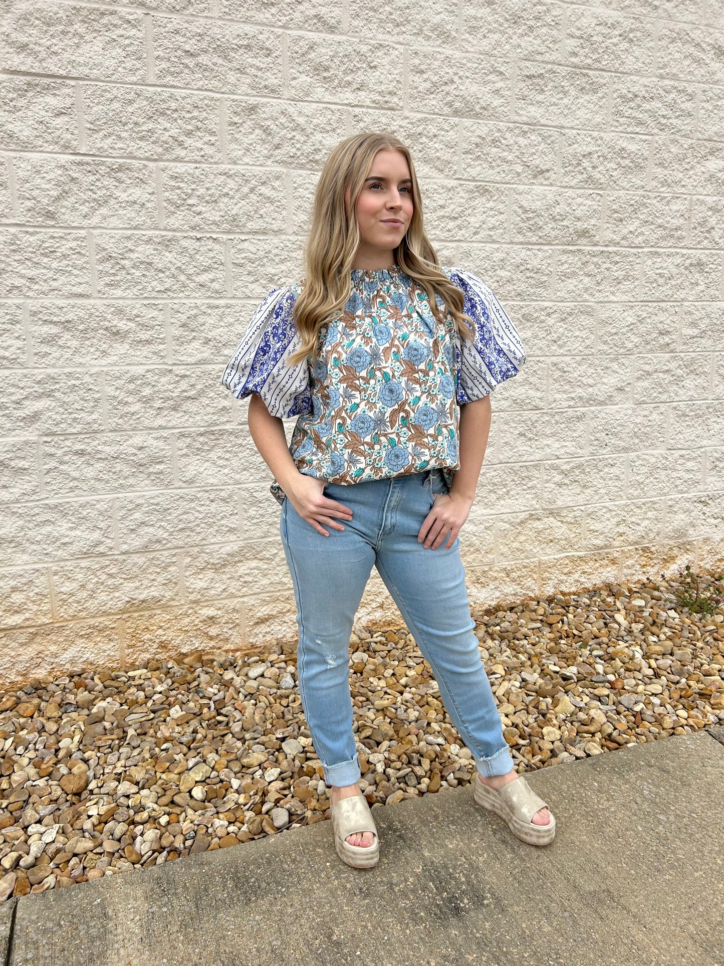 Vienna Floral Bubble Sleeve Top