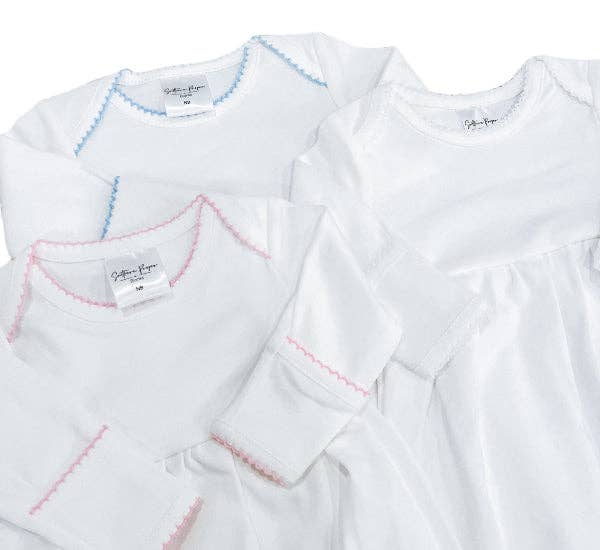 White With Pink Picot Trim Baby Gown