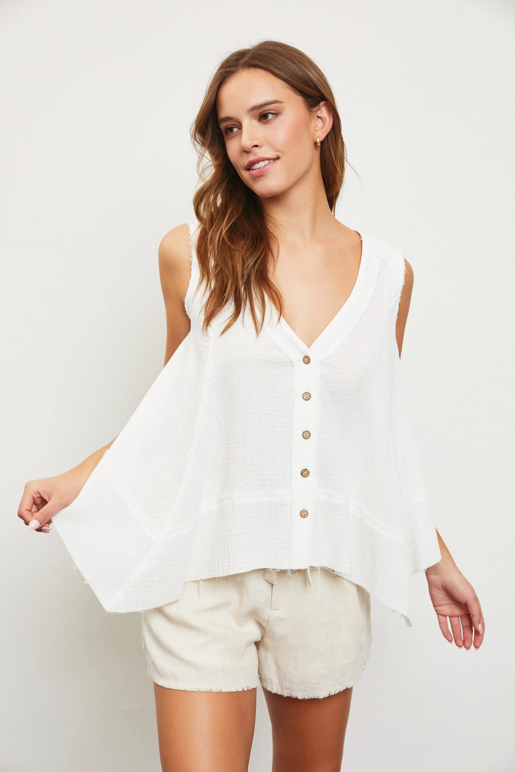 Take The Lead White Asymmetric Sleeveless Top