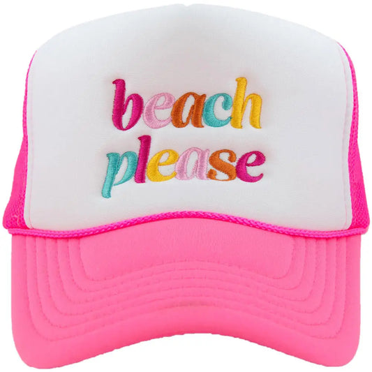 Pink & White Beach Please Trucker Hat