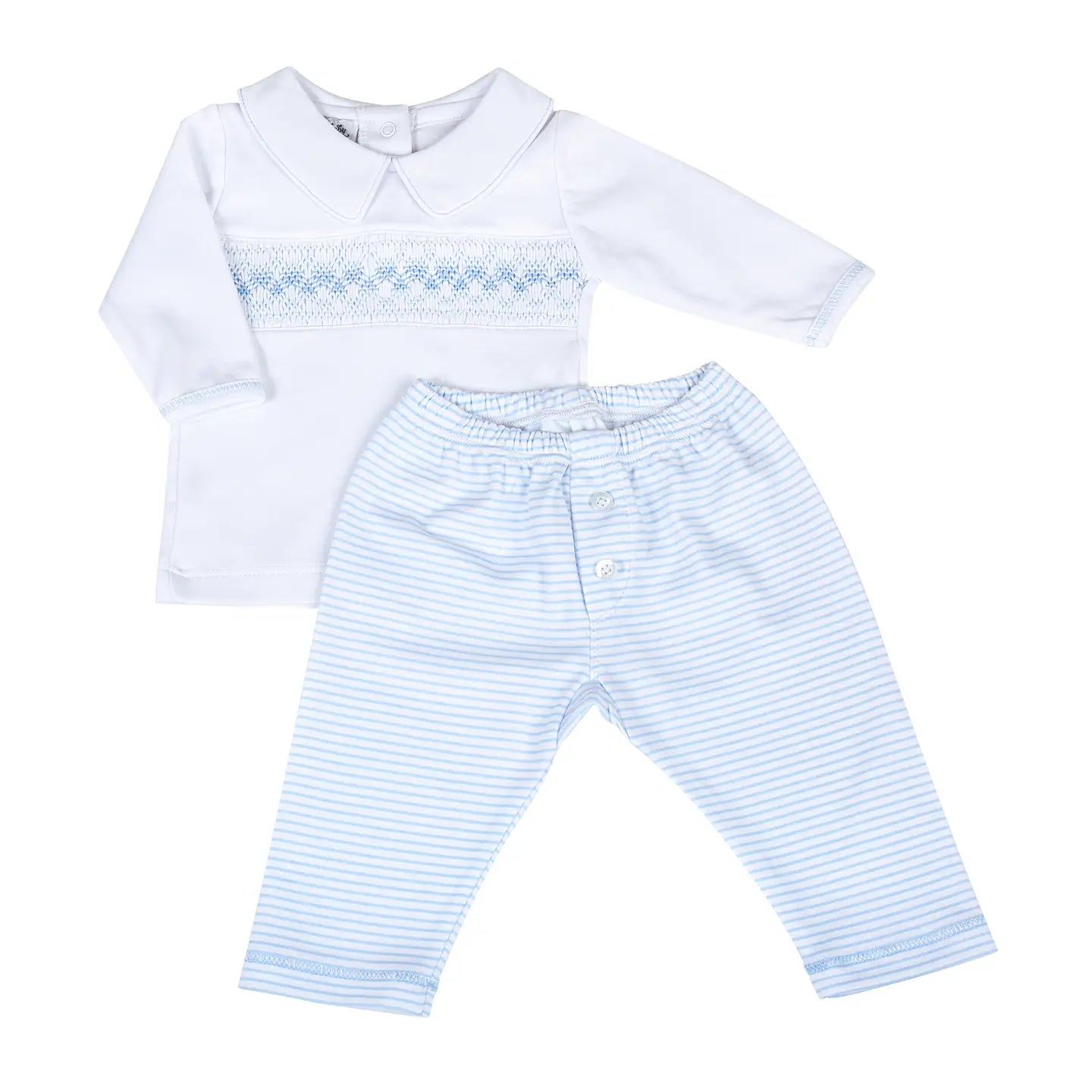 Lilly & Logan Blue Smocked Collared 2 Piece Pant Set