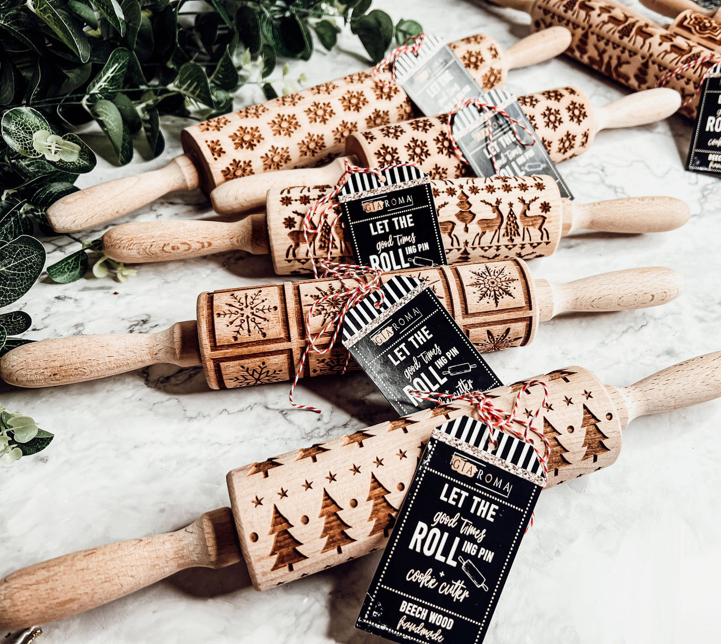 Reindeer Pattern Wood Rolling Pin