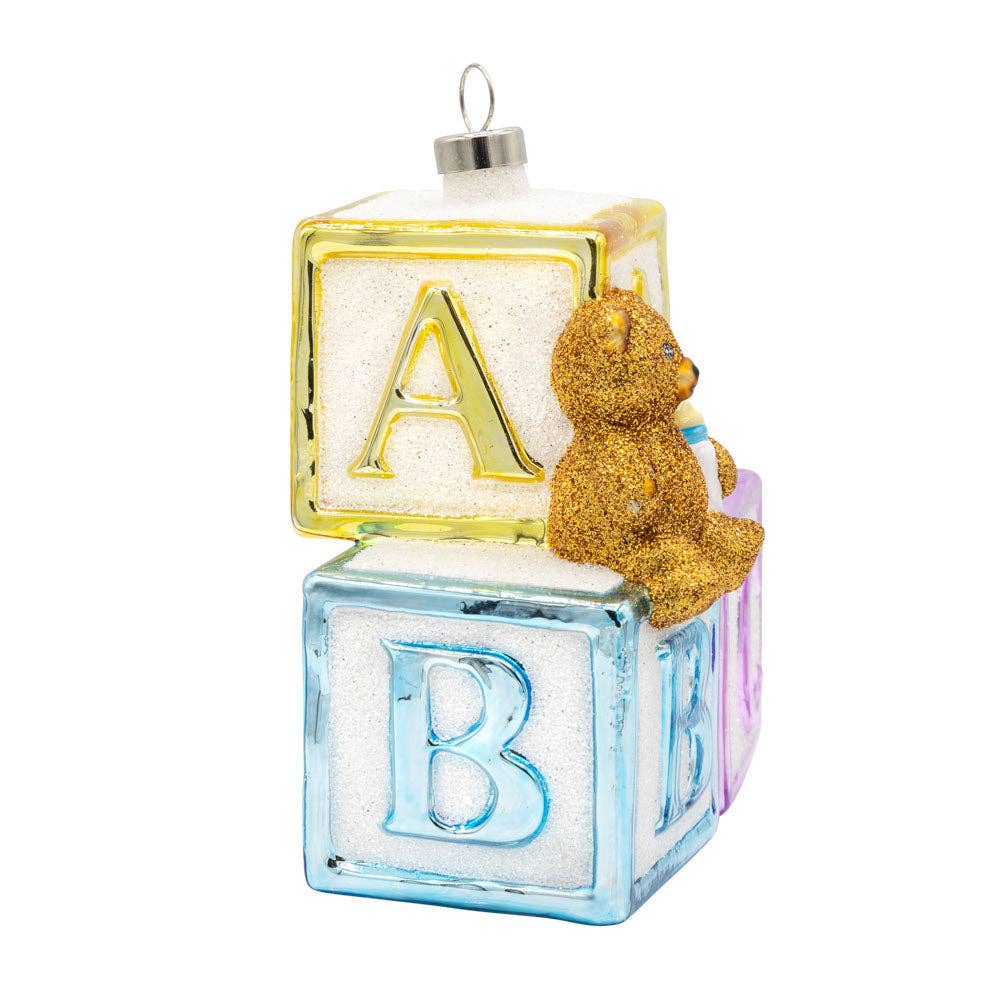 ABC Baby Blocks Glass Christmas Ornament