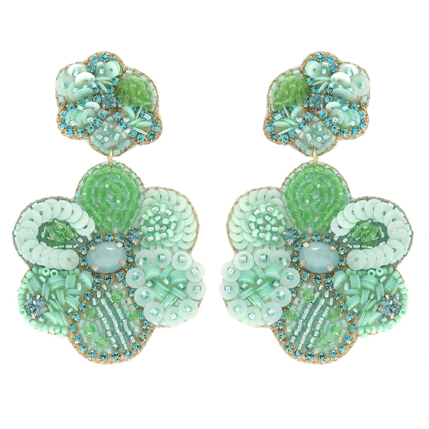 Mint Flower Beaded Earrings