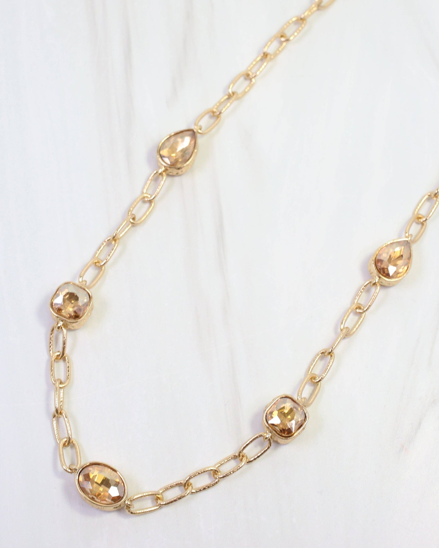 Elena Hammered Crystal Link Necklace in Champagne