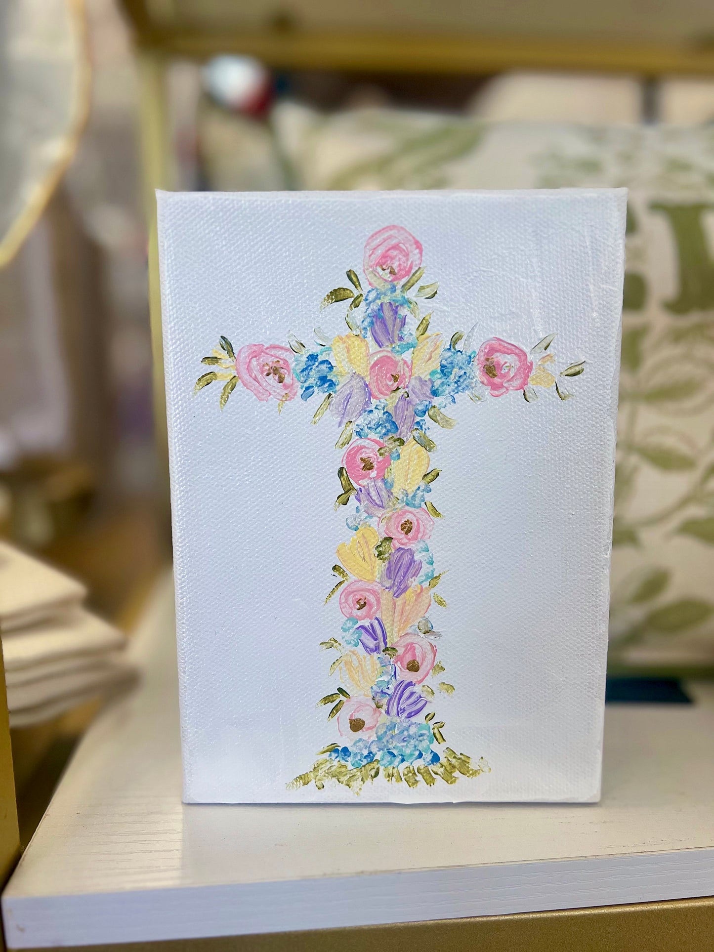 BB Fulton 5x7 White Multi Floral Cross