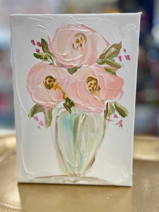 BB Fulton 5x7 White & Pink Roses Canvas