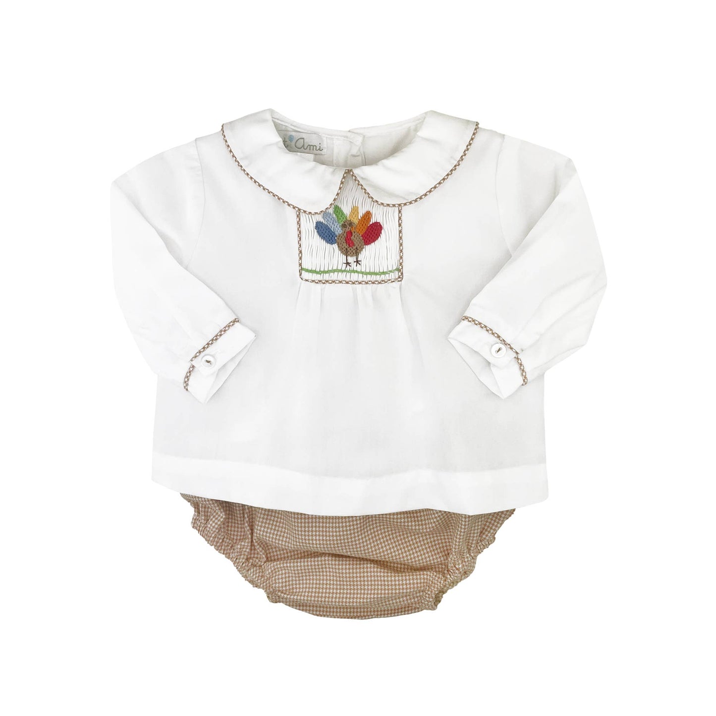 Boy's Turkey Hand Smocked Diaper Set