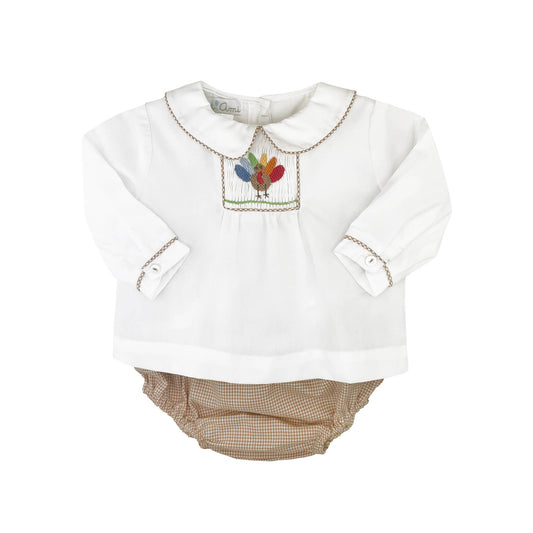 Boy's Turkey Hand Smocked Diaper Set