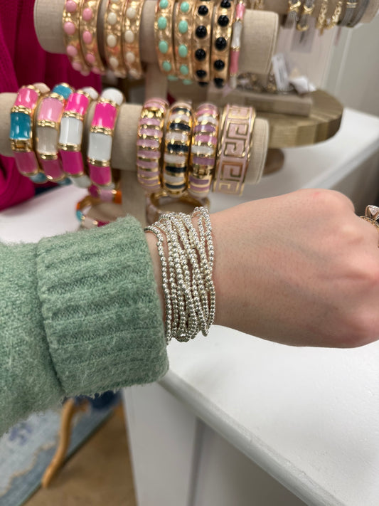 Calla Silver Mini Beaded Stretch Bracelets