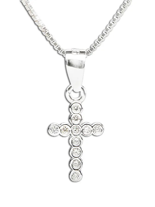 Children's Silver Rhinestone Cross Necklace