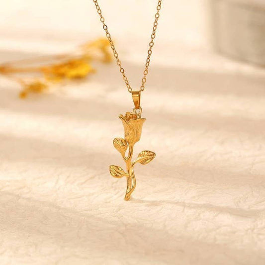 Gold Rose Charm Necklace