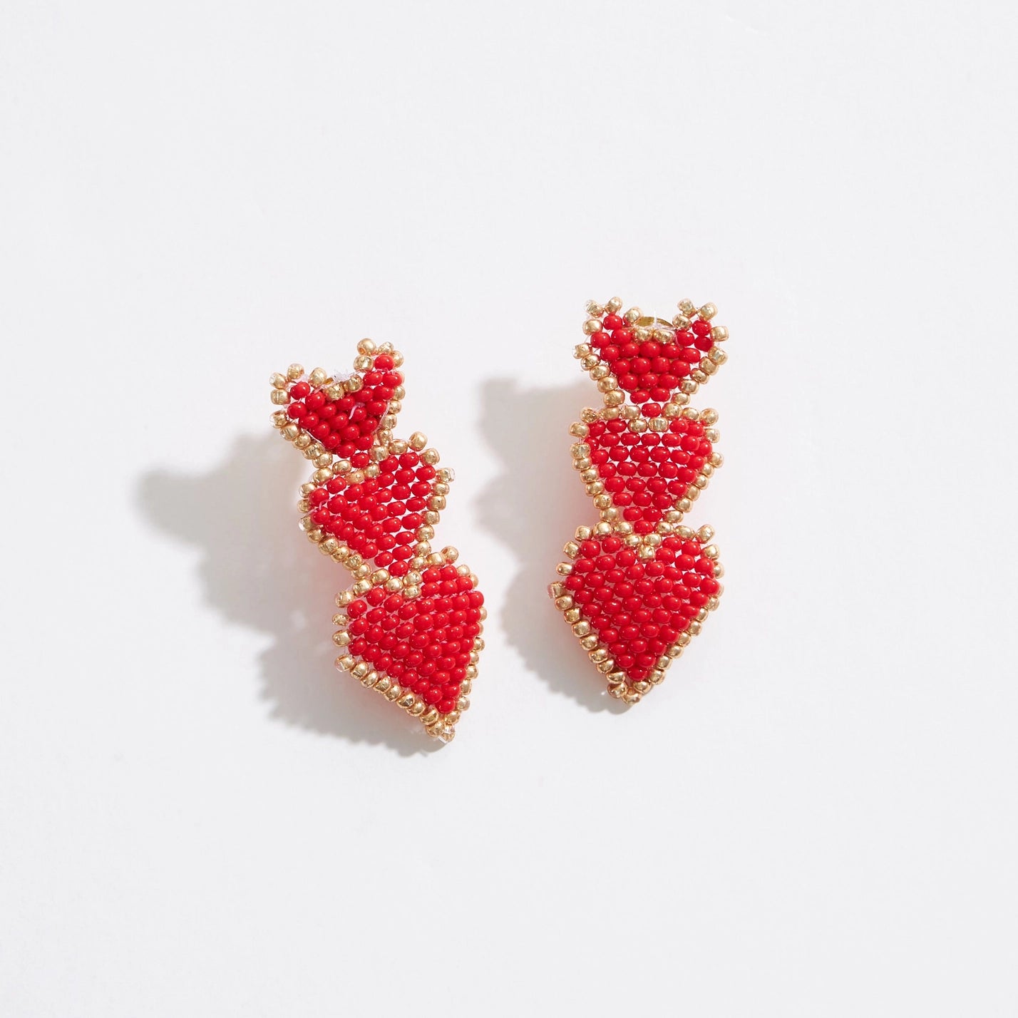 Red Triple Heart Seed Bead Earrings