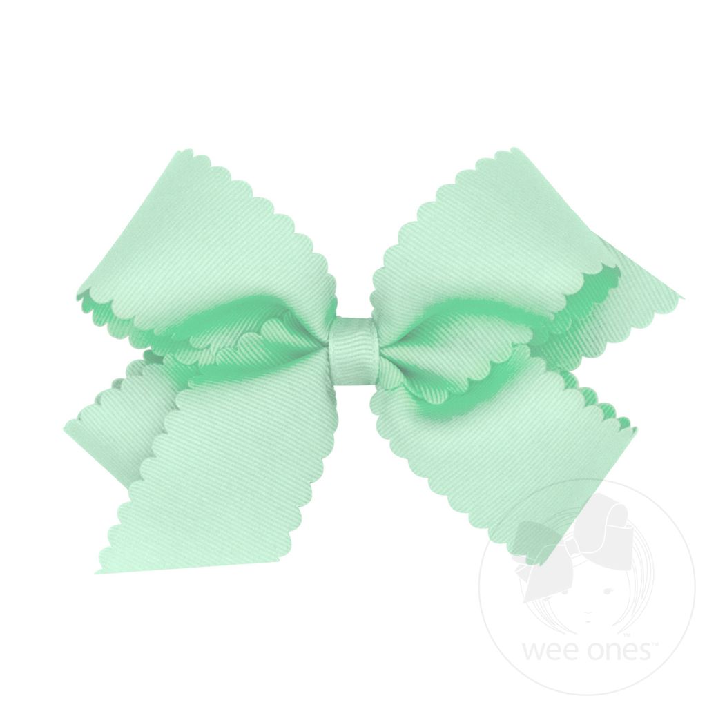 Pastel Green Grosgrain Hair Bow with Scalloped Edge