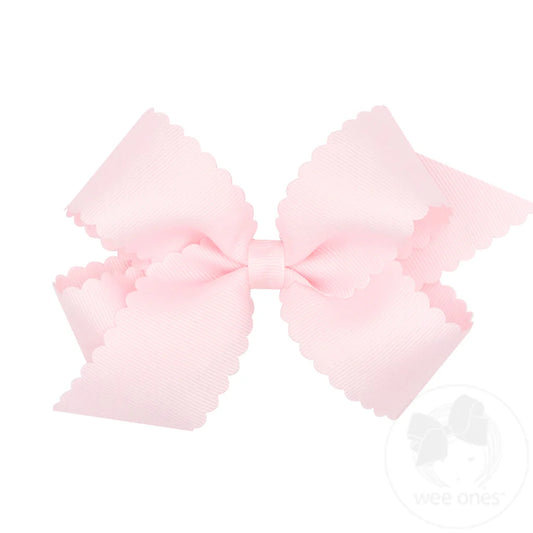 Powder Pink Grosgrain Hair Bow with Scalloped Edge
