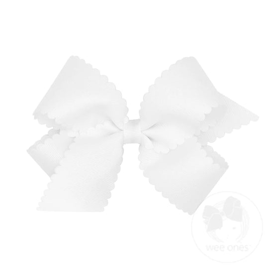 White Grosgrain Hair Bow with Scalloped Edge