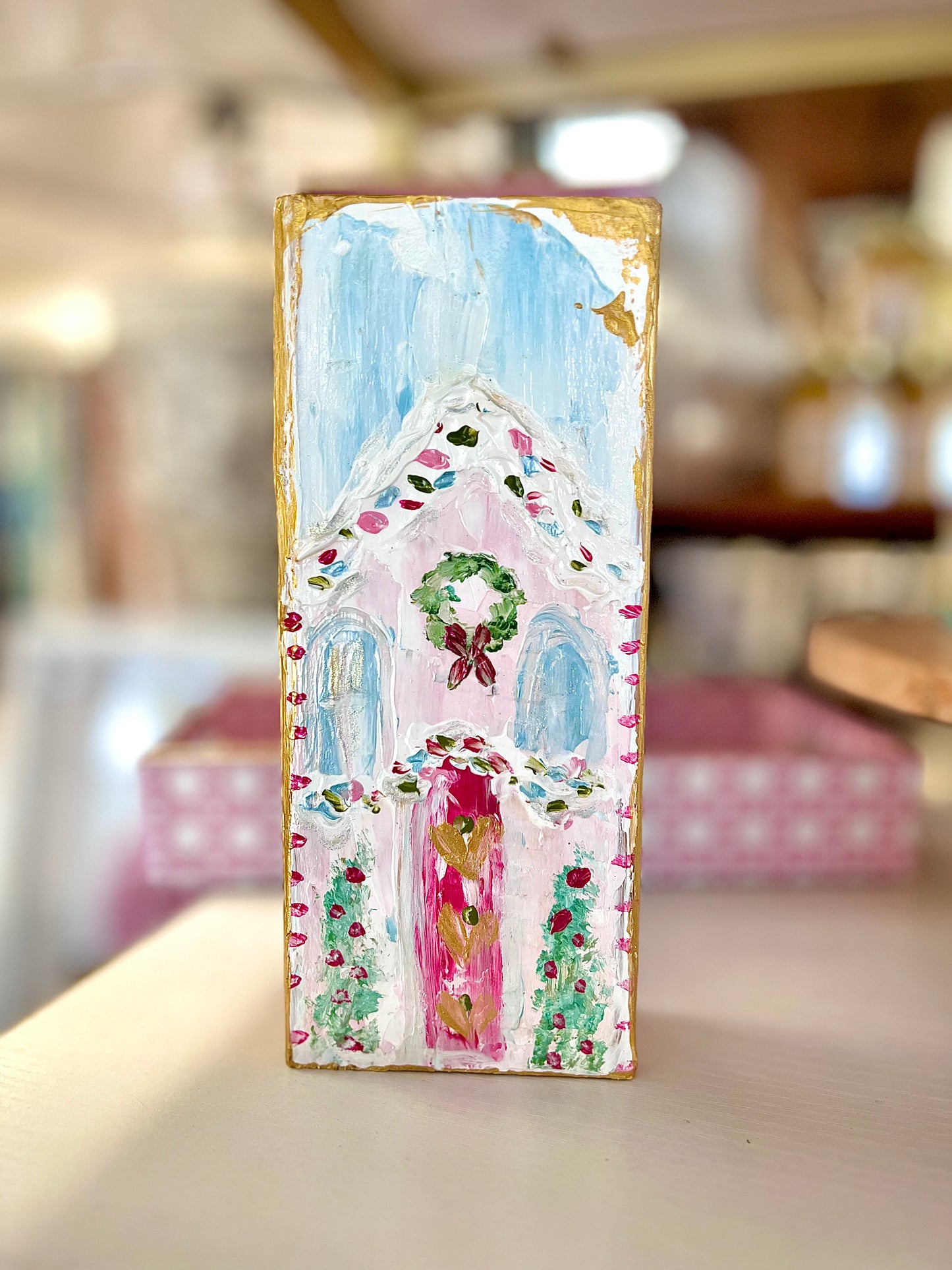 BB Fulton Gingerbread House Wood Block Painting