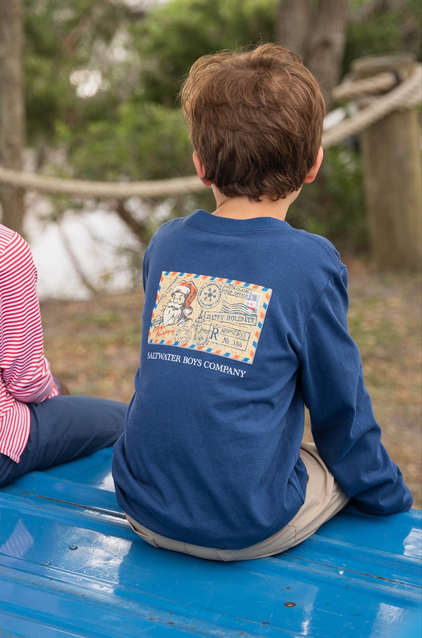 Christmas Postcard Blue Long Sleeve Graphic Tee