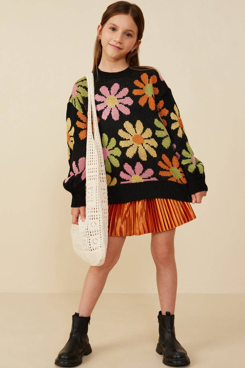 Girls Retro Daisy Knit Sweater