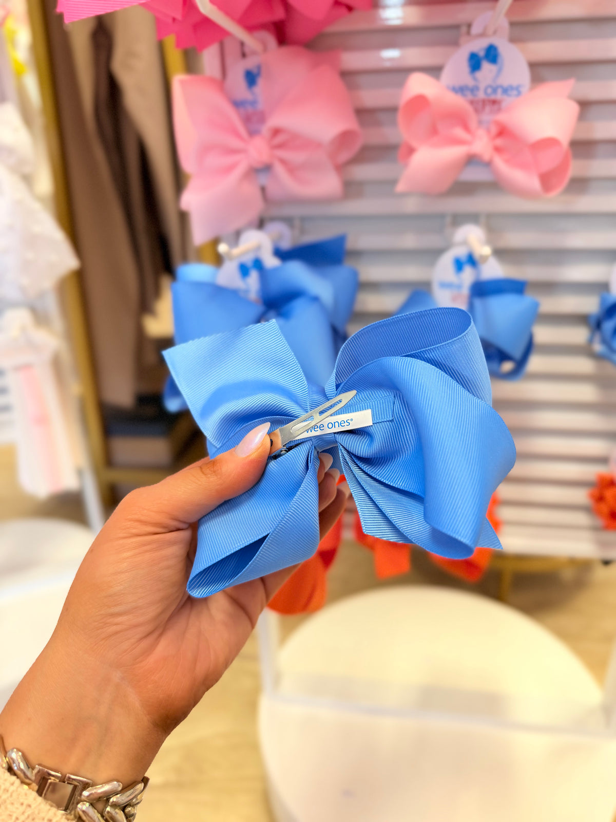 Capri Blue Classic Grosgrain Hair Bow (Plain Wrap)