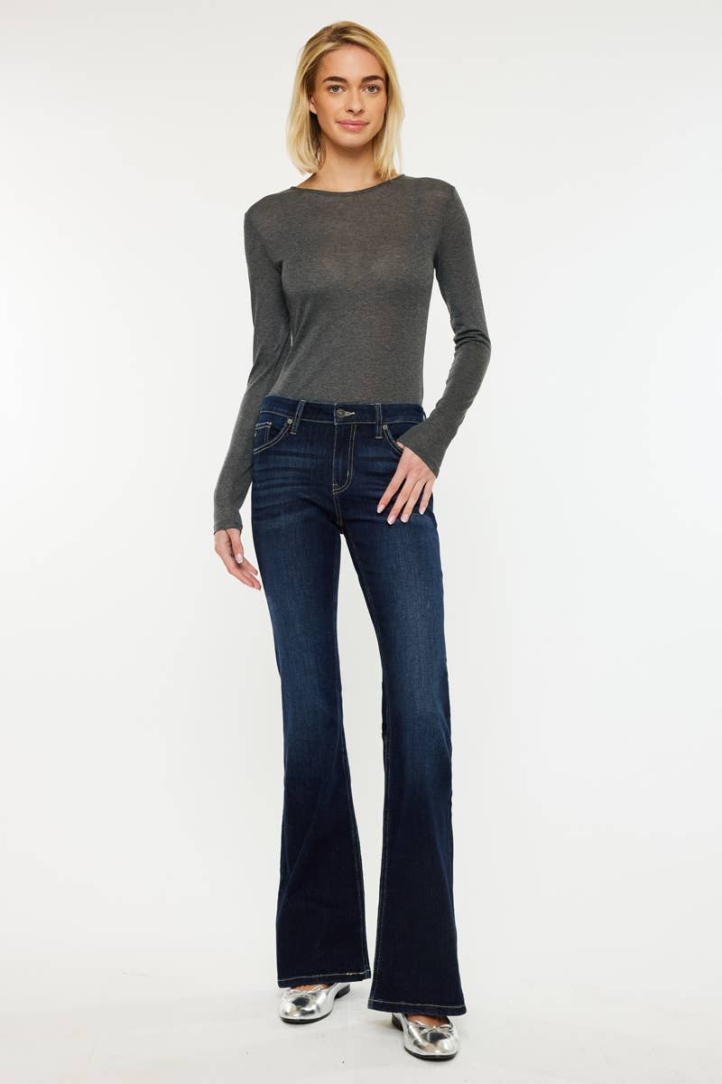 Covington Dark Mid Rise Flare Kancan Jeans
