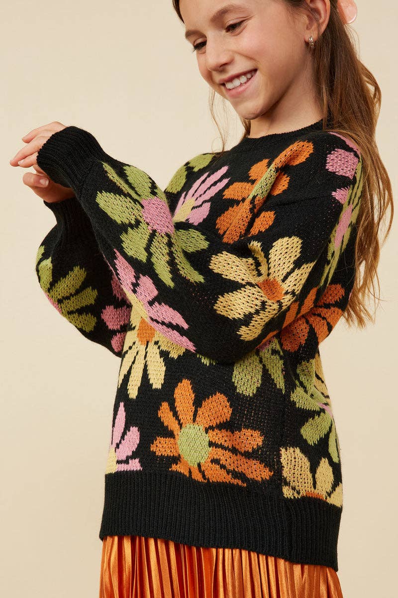 Girls Retro Daisy Knit Sweater