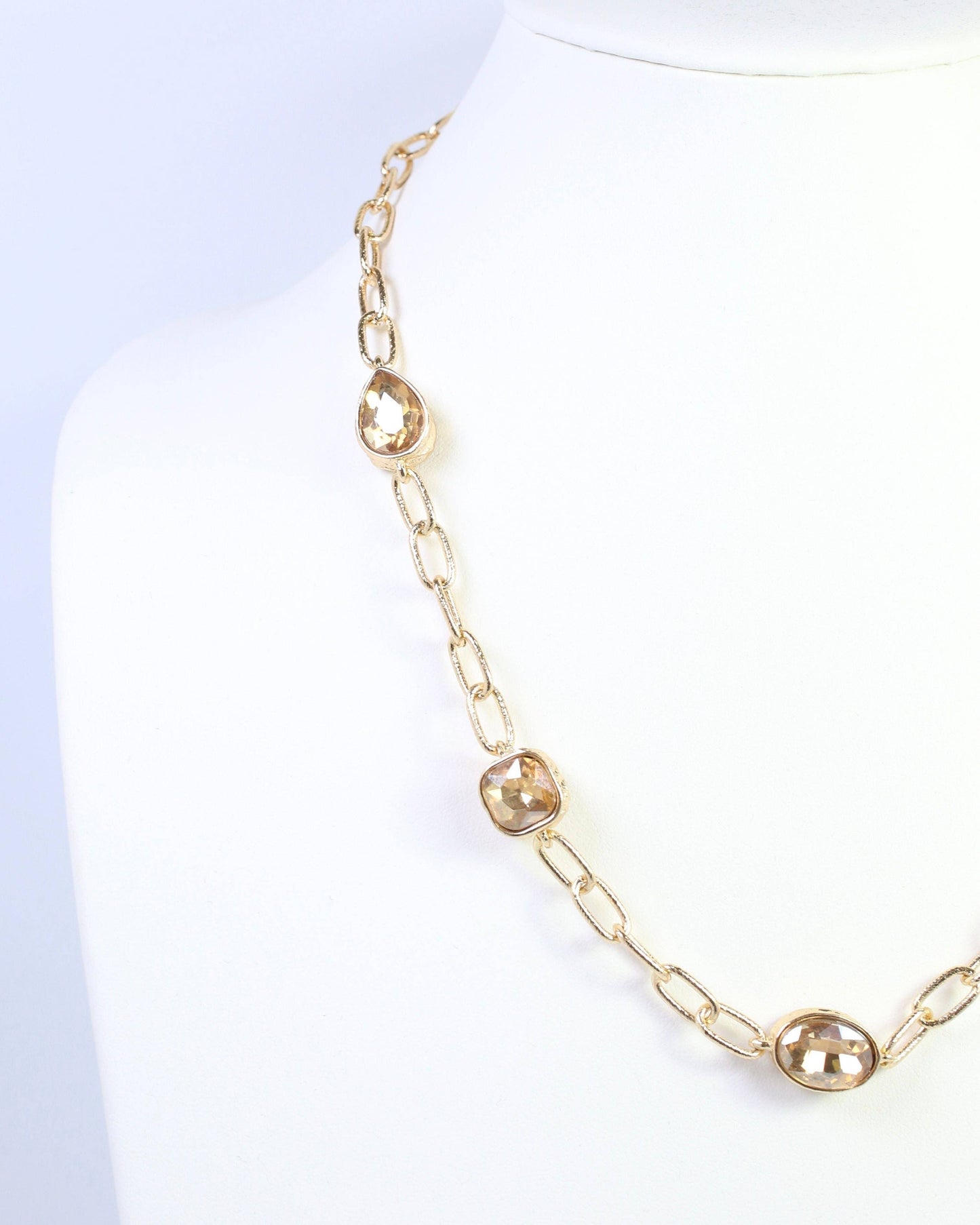 Elena Hammered Crystal Link Necklace in Champagne