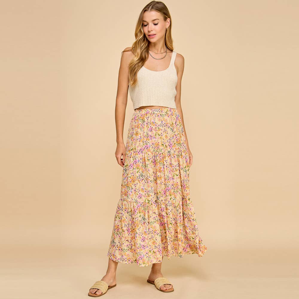 Color Me Happy Floral Tiered Maxi Skirt