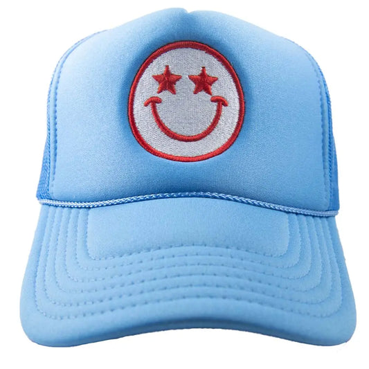 Blue Happy Face Trucker Hat
