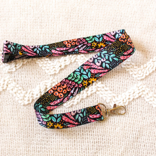 Black Floral Breakaway Lanyard