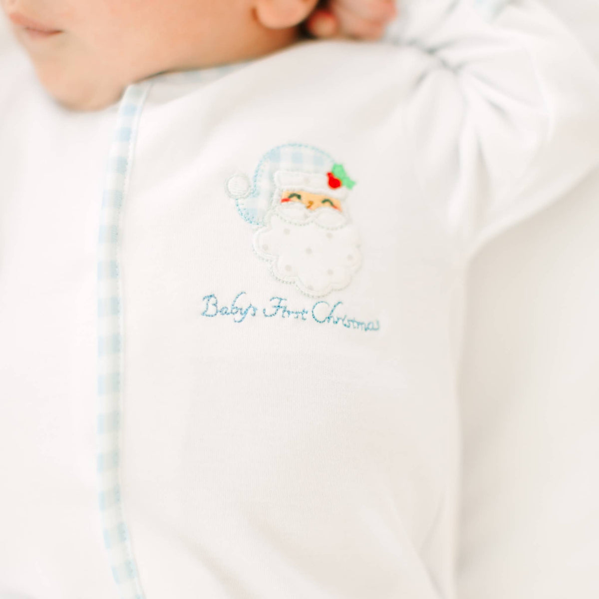Blue Sweet St. Nick Applique Baby's First Christmas Footie