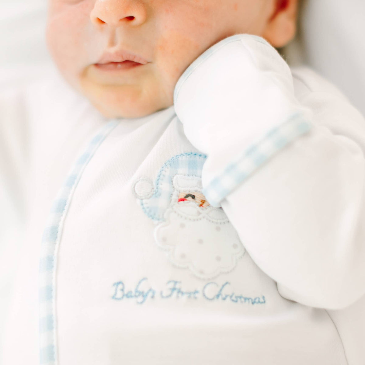 Blue Sweet St. Nick Applique Baby's First Christmas Footie