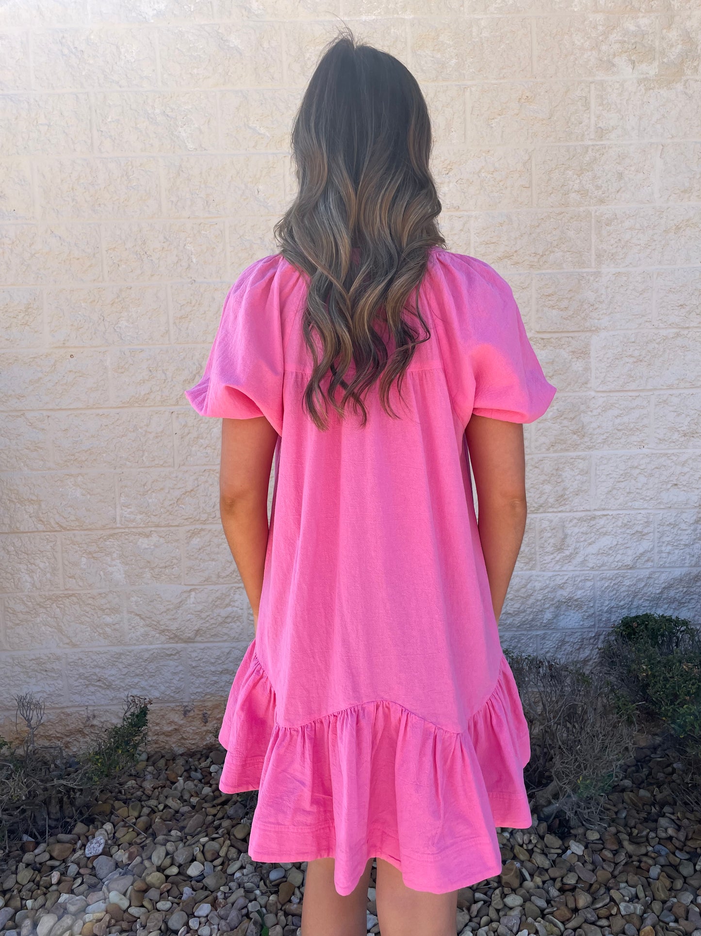 Spin It My Way Pink Button Down Dress