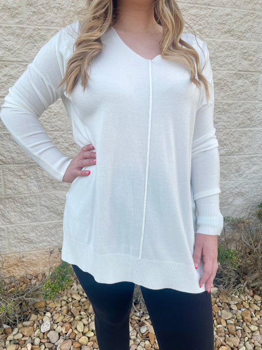 Looking Up Ivory V Neck Sweater