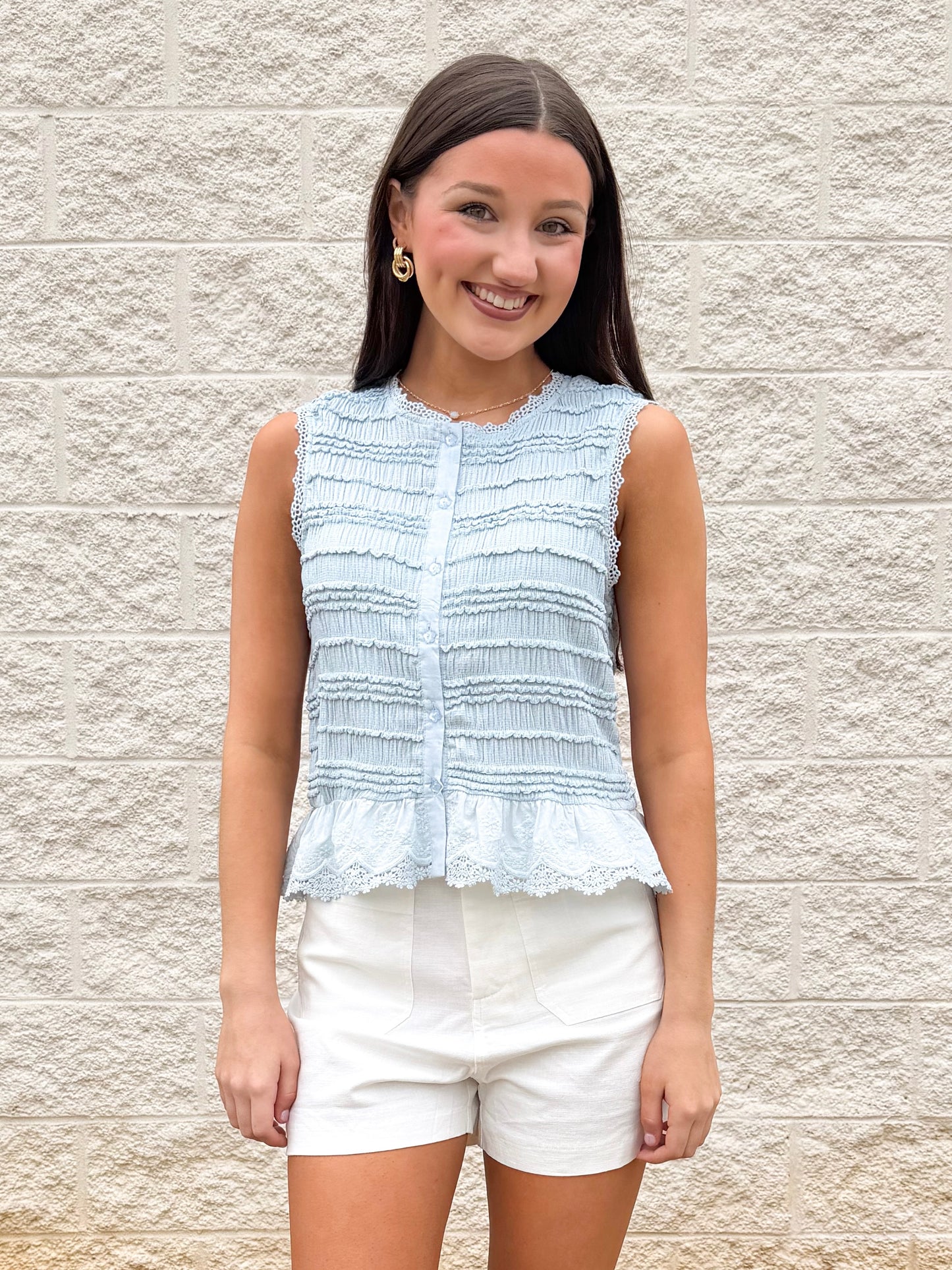 Blues Baby Shirred Button Down Top