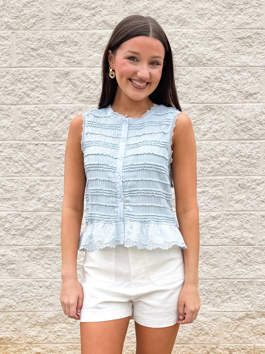 Blues Baby Shirred Button Down Top