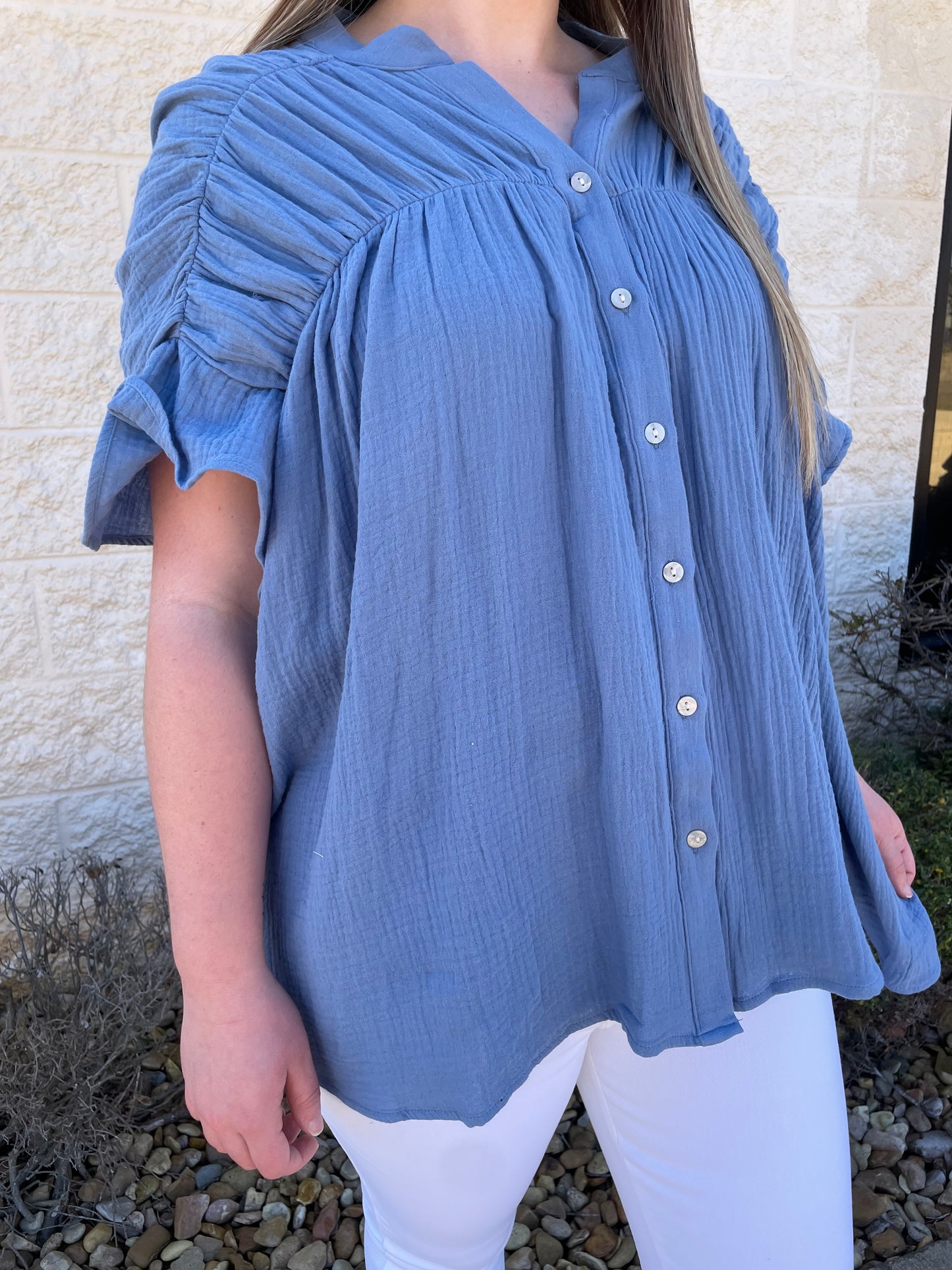 Simple Times Blue Button Down Top