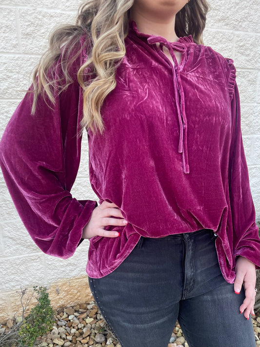 Out On The Town Burgundy Velvet Top