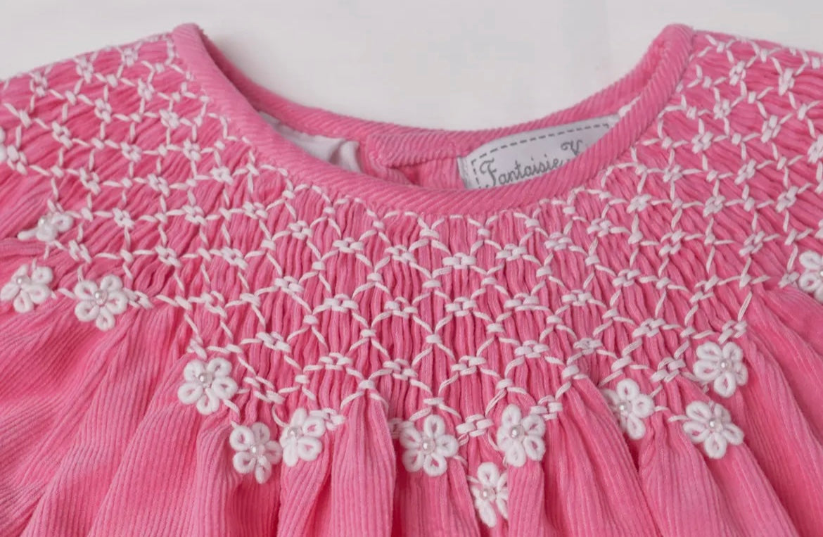 Pink Smocked Corduroy Dress