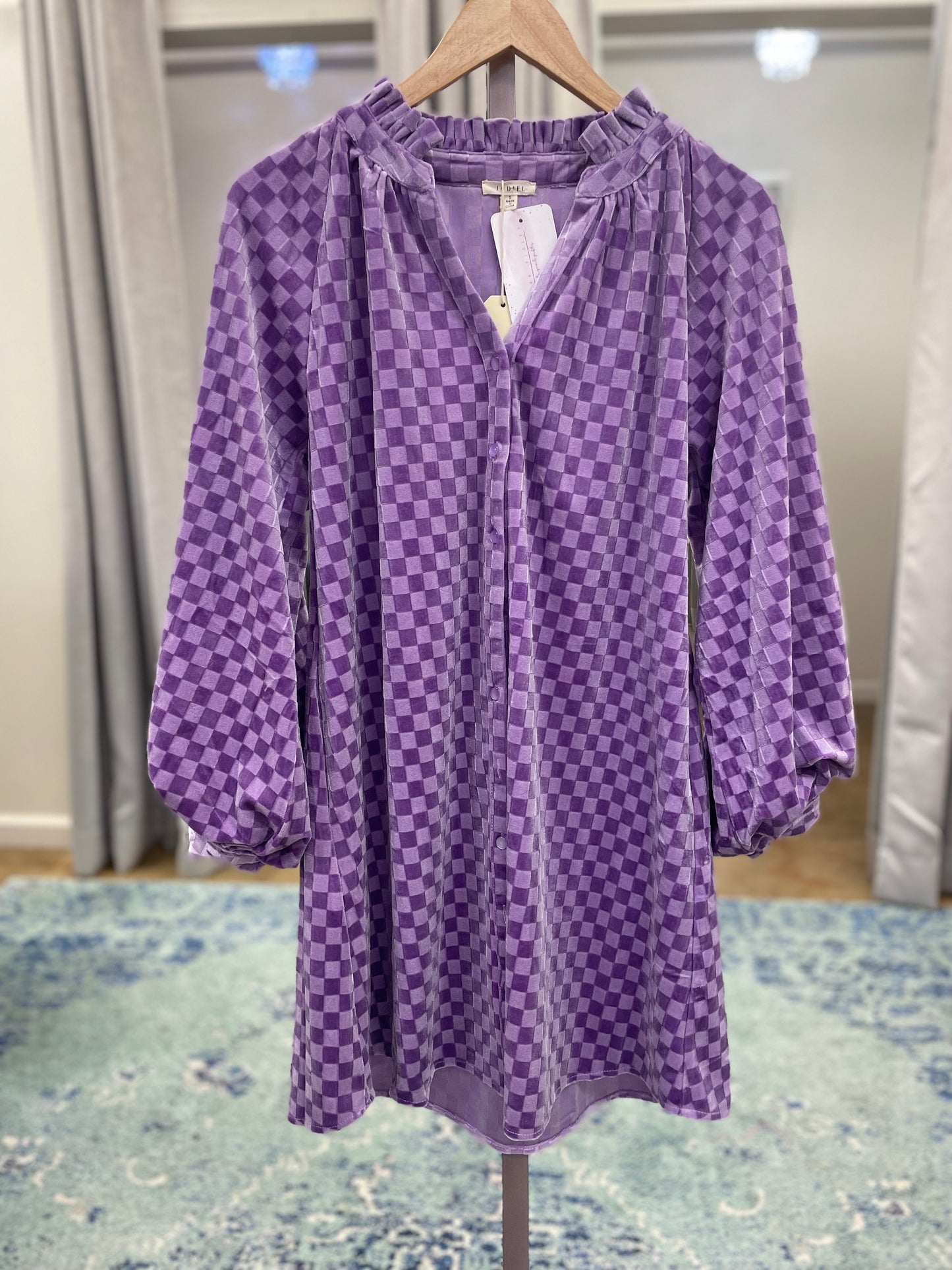 Checking In Lavender Velvet Dress