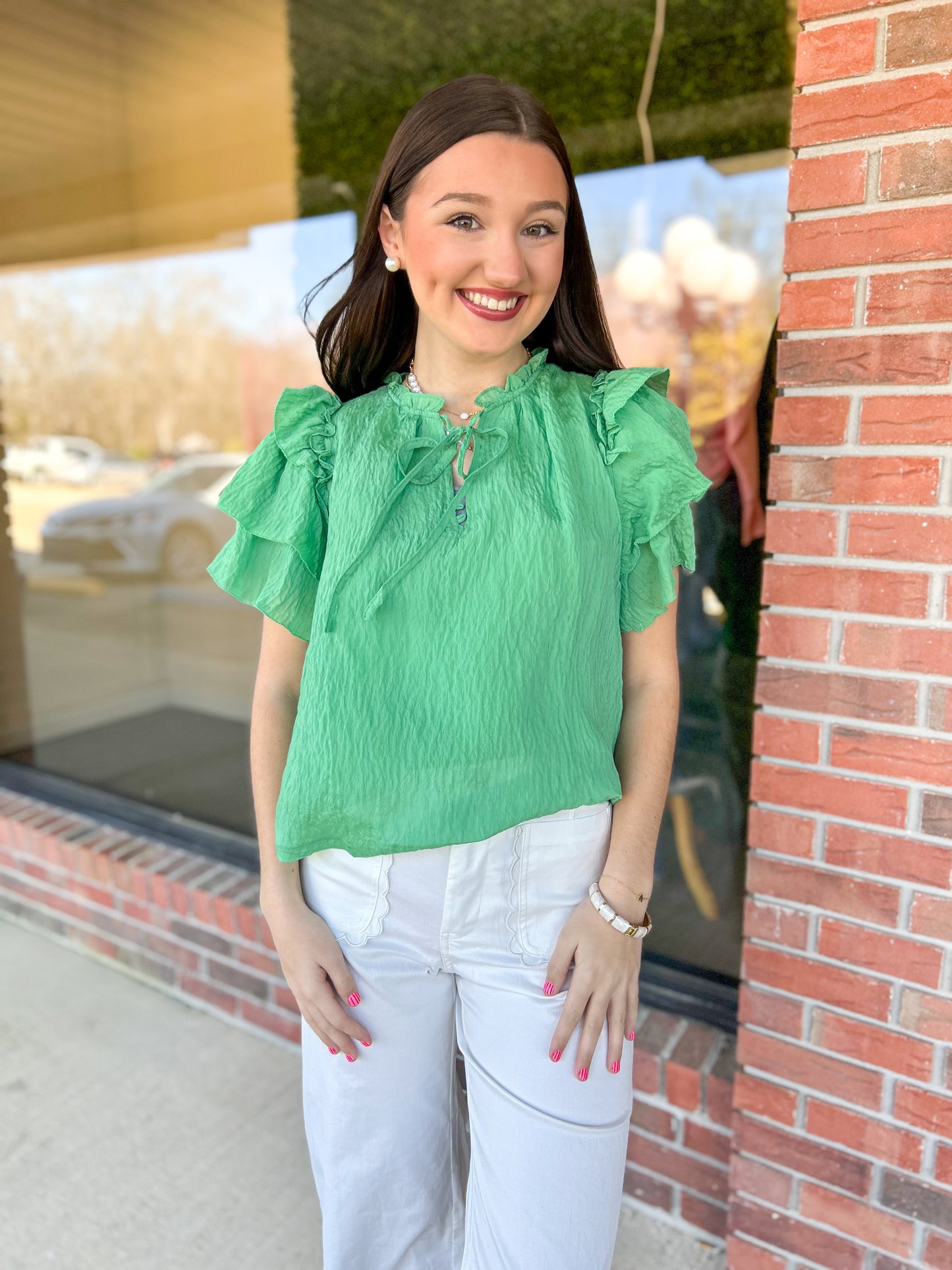 Evergreen Layered Ruffle Sleeve Top