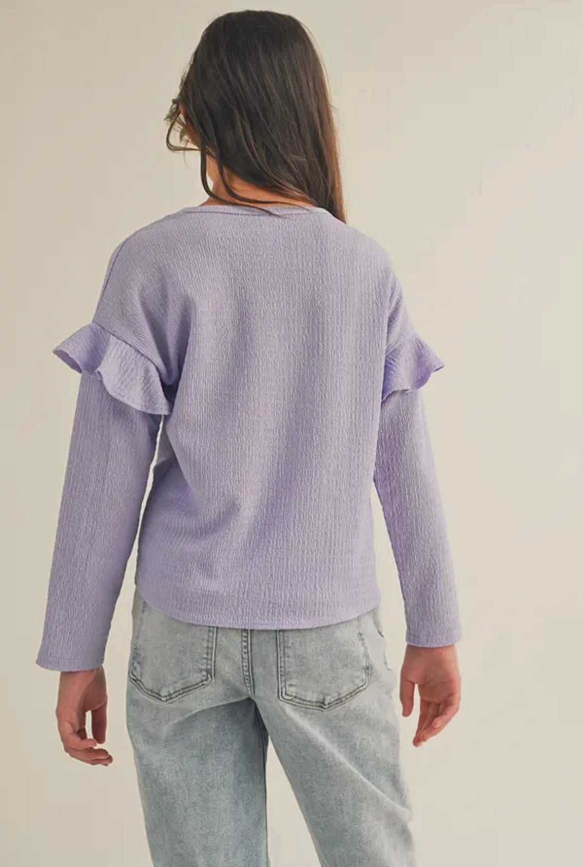 Lavender Long Sleeve Ruffle Tie Front Top