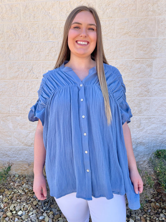 Simple Times Blue Button Down Top