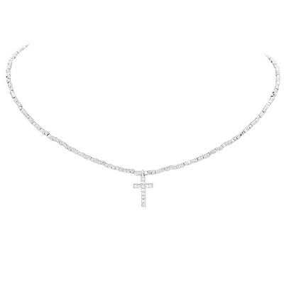 MB - Brit Silver Crystal Cross Necklace