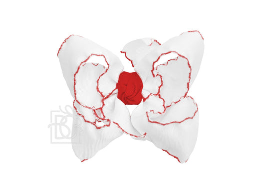 4.5" White w/ Red Crochet Edge Hair Bow