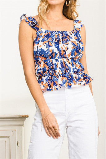 Sail Away Blue/Orange Floral Top