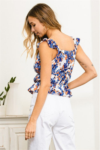 Sail Away Blue/Orange Floral Top